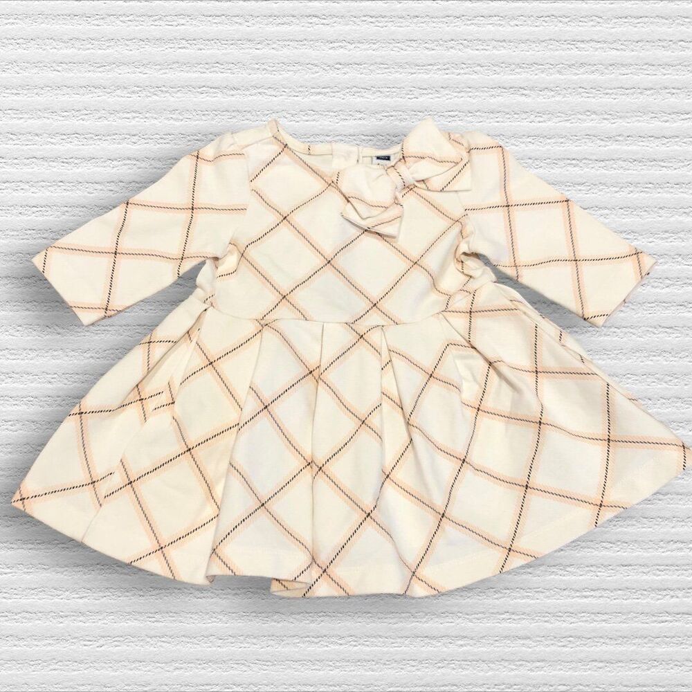 Janie & Jack 6-12m Pink Cream Windowpane Long Sleeve Dress